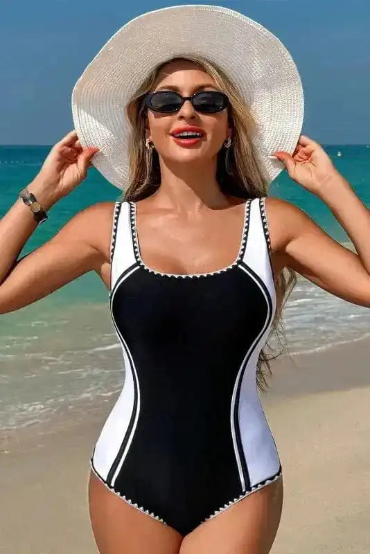 One Piece Swimsuit Stylish Monochrome Swimsuit