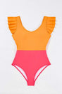 One Piece Swimsuit Vitality Orange / S / 82%Polyamide+18%Elastane Vitality Backless One-Piece Swimsuit - Orange Color Block Ruffled
