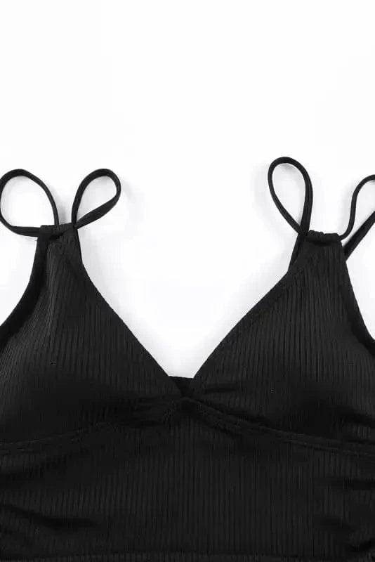 One-Piece Swimsuits Black Ribbed One Piece Swimsuit – Flattering V-Neck Design