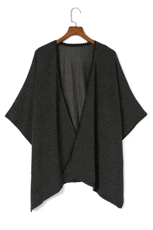 Outerwear Black / ONE SIZE / 65%Polyester+30%Viscose+5%Elastane Ribbed Knit Lace Trim Summer Kimono