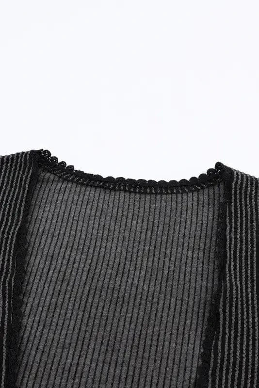 Outerwear Black / ONE SIZE / 65%Polyester+30%Viscose+5%Elastane Ribbed Knit Lace Trim Summer Kimono