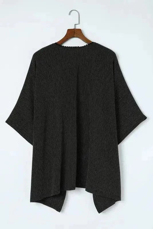 Outerwear Black / ONE SIZE / 65%Polyester+30%Viscose+5%Elastane Ribbed Knit Lace Trim Summer Kimono