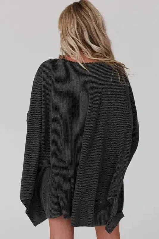Outerwear Black / ONE SIZE / 65%Polyester+30%Viscose+5%Elastane Ribbed Knit Lace Trim Summer Kimono
