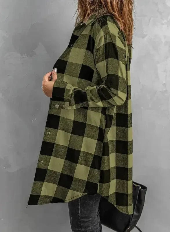 Outerwear Blue Turn-down Collar Plaid Shirt Jacket