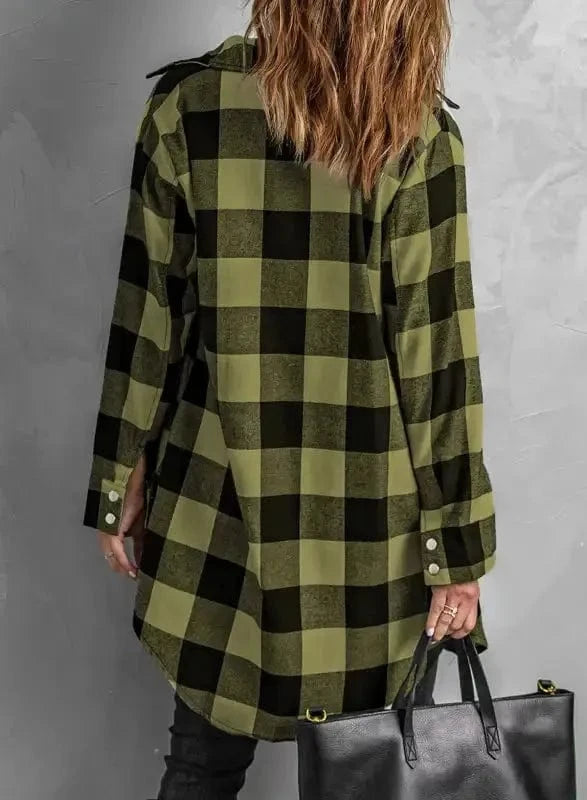 Outerwear Blue Turn-down Collar Plaid Shirt Jacket