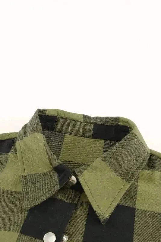 Outerwear Blue Turn-down Collar Plaid Shirt Jacket
