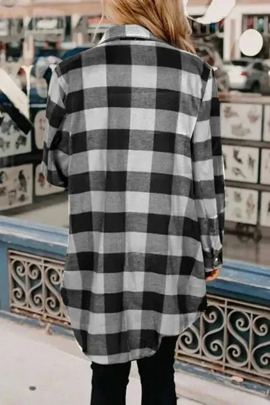 Outerwear Blue Turn-down Collar Plaid Shirt Jacket