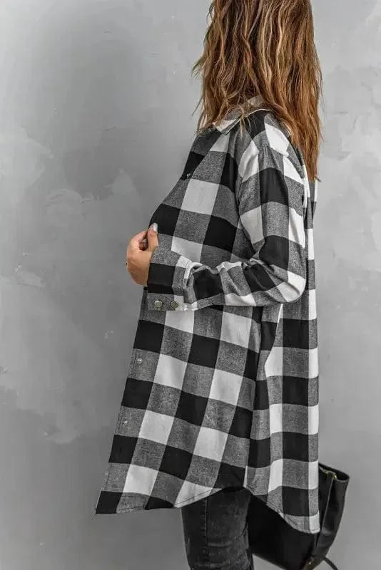 Outerwear Blue Turn-down Collar Plaid Shirt Jacket