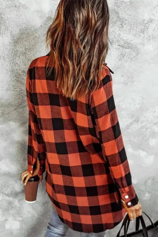 Outerwear Blue Turn-down Collar Plaid Shirt Jacket
