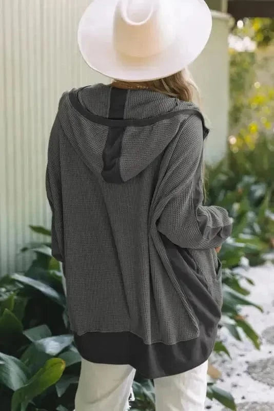 Outerwear Khaki Thermal Waffle Knit Full Zipper Hooded Jacket