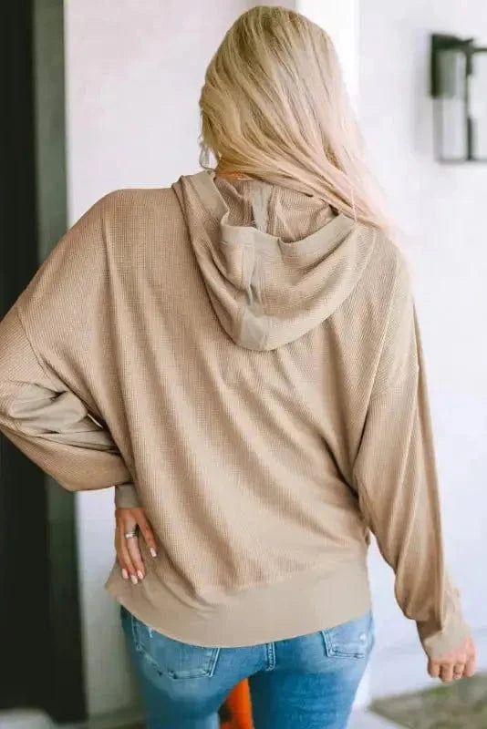 Outerwear Khaki Thermal Waffle Knit Full Zipper Hooded Jacket