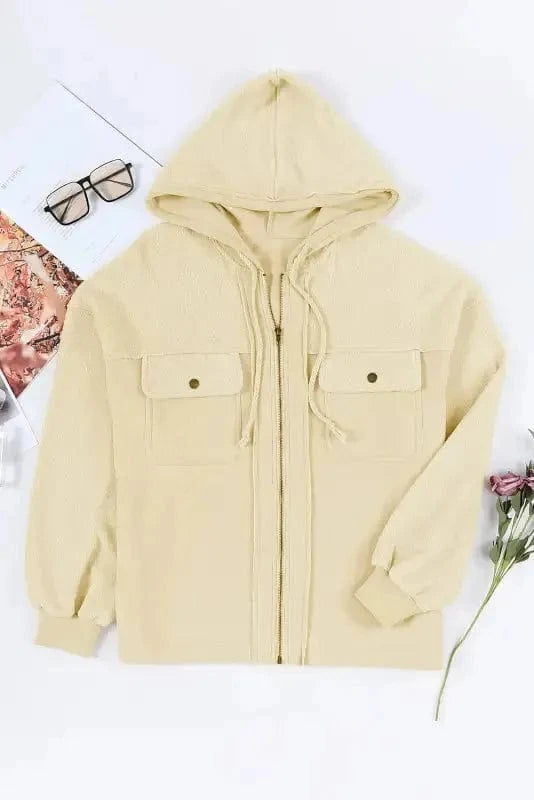 Outerwear Zip-Up Hooded Jacket With Flap Pockets