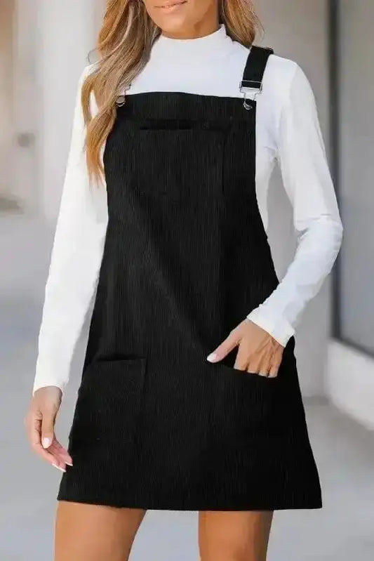 Overall Dresses Black / S / 100%Polyester Urban Chic Corduroy Overall Dress
