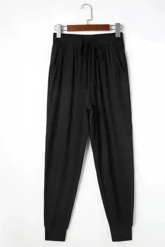 Pajama Sets Duster Cardigan and Skinny Pants Lounge Set - Black