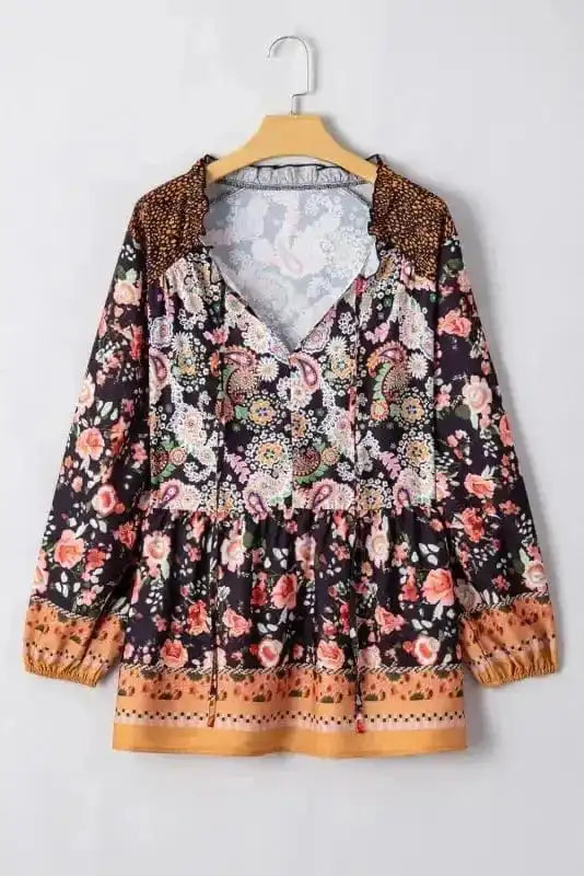Plus Size Blouses Black / 1X / 100%Polyester Paisley Charm Plus Size V-Neck Blouse