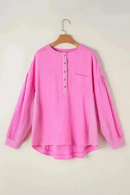 Plus Size Blouses Bonbon / 1X / 100%Cotton Buttoned Beauty Plus Blouse