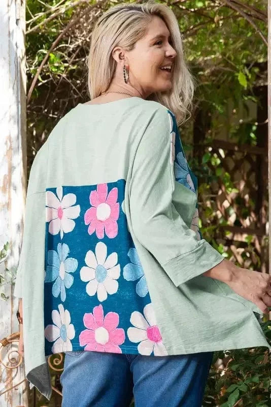 Plus Size Blouses Curvy Petal Patchwork Blouse