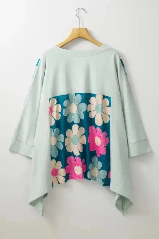 Plus Size Blouses Curvy Petal Patchwork Blouse