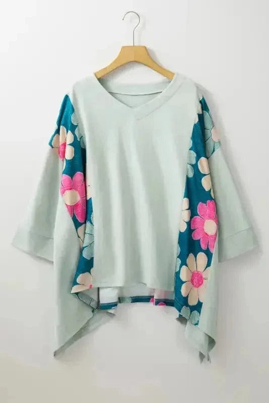 Plus Size Blouses Curvy Petal Patchwork Blouse