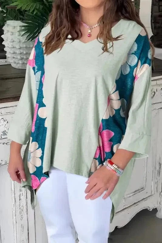 Plus Size Blouses Green / 1X / 100%Cotton Curvy Petal Patchwork Blouse
