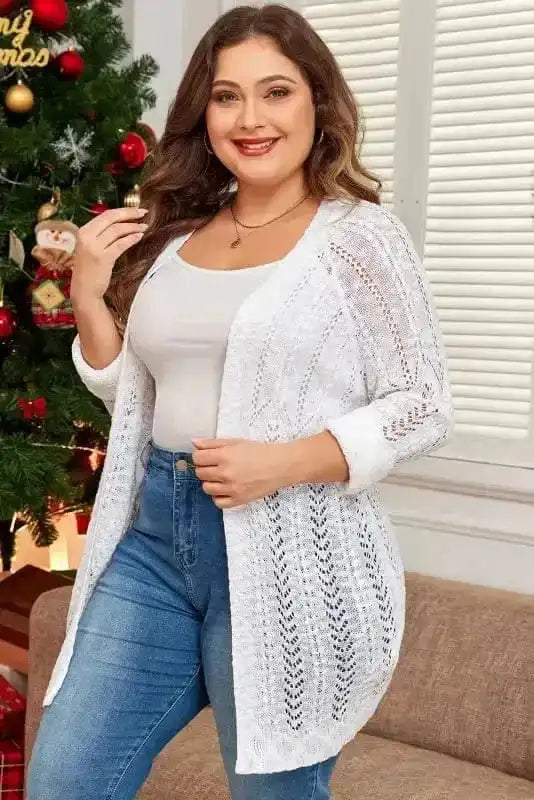Plus Size Cardigans Cozy Comfort Plus Size White Eyelet Cardigan