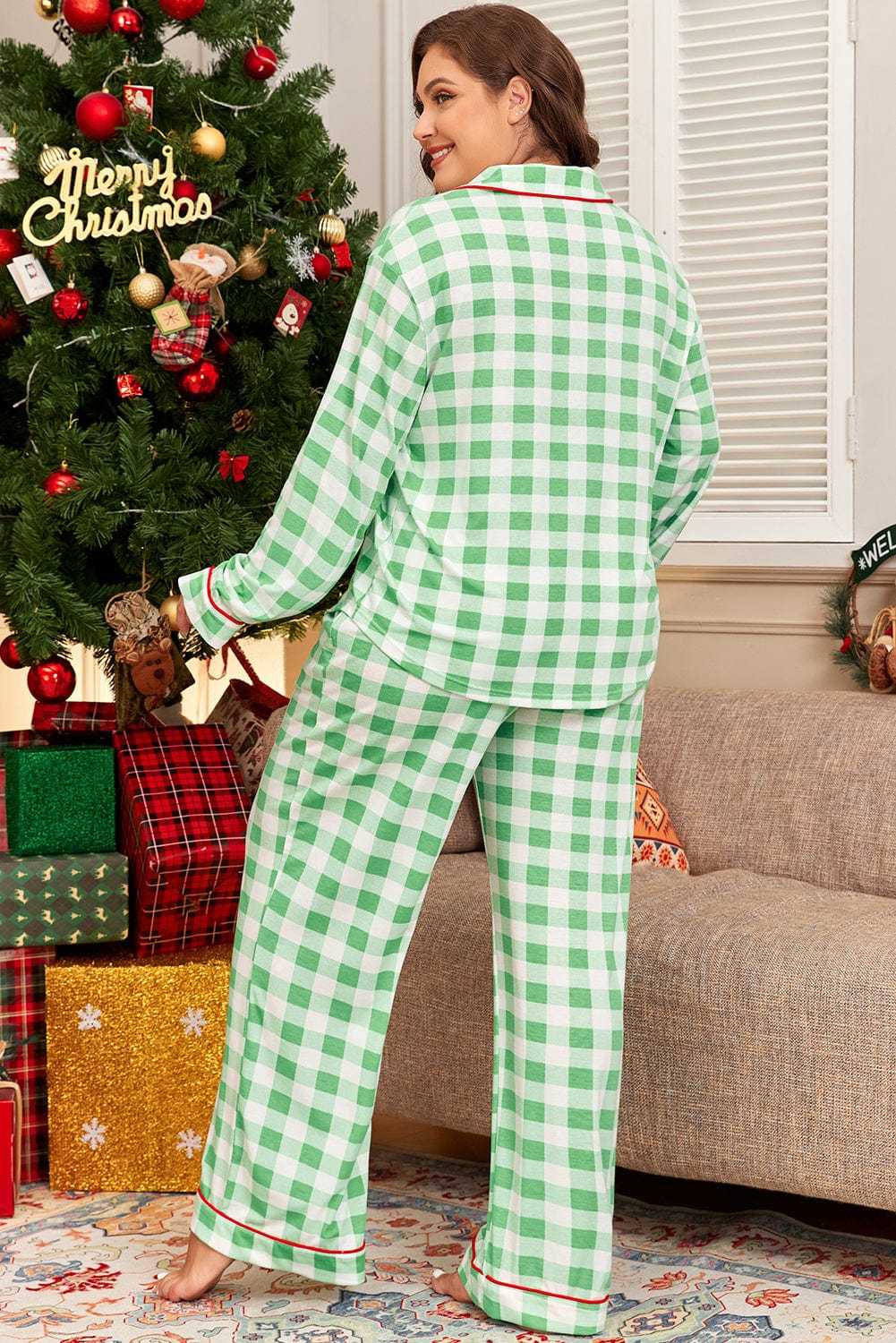 Plus Size Loungewear Evergreen Plaid Curve Pajama Set