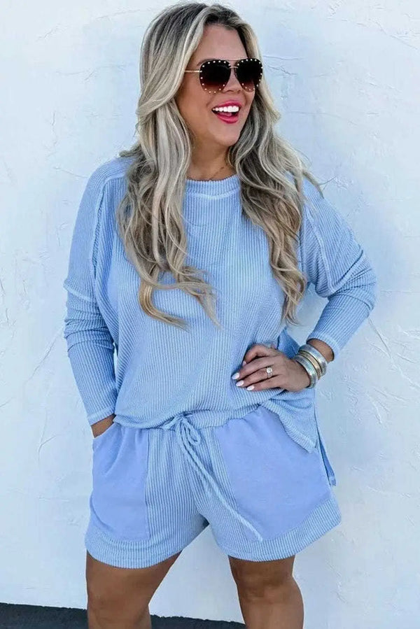 Skyline ribbed plus size lounge set back view — Fashionfitz UK