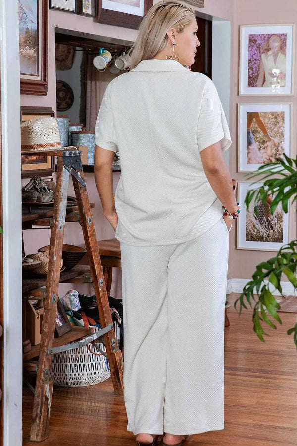 Soft hue two-piece plus size lounge set back view — Fashionfitz UK
