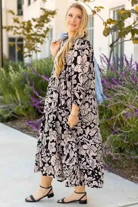 Plus Size Maxi Dresses Floral Grace Collared Maxi Dress