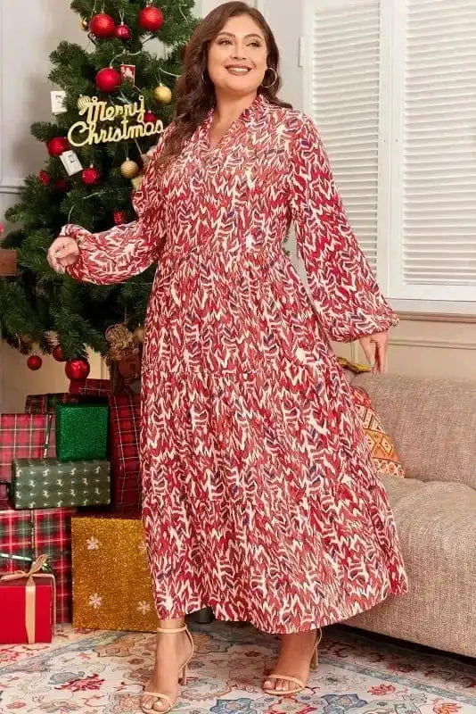 Plus Size Maxi Dresses Red / 1X / 100%Polyester Red Abstract Beauty Maxi Dress - Plus Size