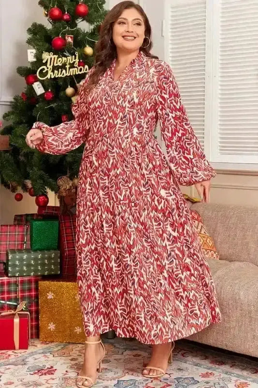 Plus Size Maxi Dresses Red / 1X / 100%Polyester Red Abstract Beauty Maxi Dress - Plus Size