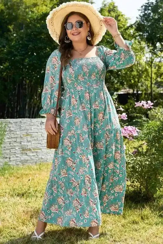 Plus Size Maxi Dresses Verdant Blossom Smocked Maxi Dress
