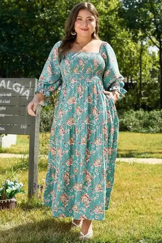 Plus Size Maxi Dresses Verdant Blossom Smocked Maxi Dress
