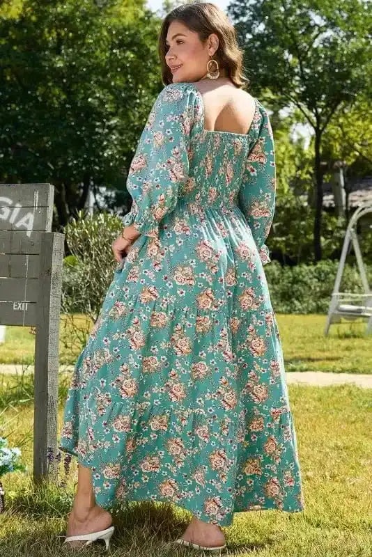 Plus Size Maxi Dresses Verdant Blossom Smocked Maxi Dress