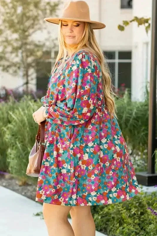 Plus Size Mini Dresses Curvy Floral Charm Mini Dress - Plus Size