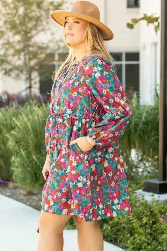 Plus Size Mini Dresses Curvy Floral Charm Mini Dress - Plus Size