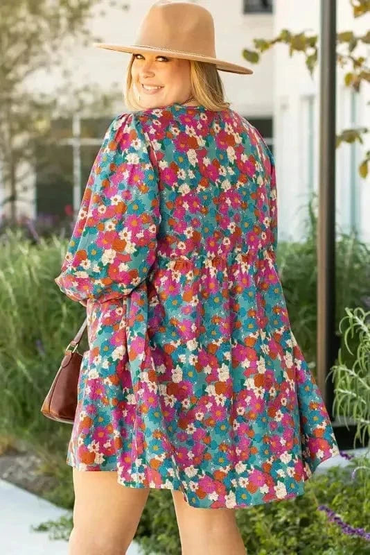 Plus Size Mini Dresses Curvy Floral Charm Mini Dress - Plus Size