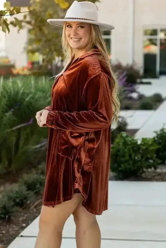 Plus Size Mini Dresses Elegant Pleated Velvet Dress - Plus Size