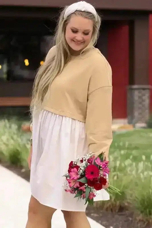 Plus Size Mini Dresses Ruffled Apricot Chic Dress - Plus Size