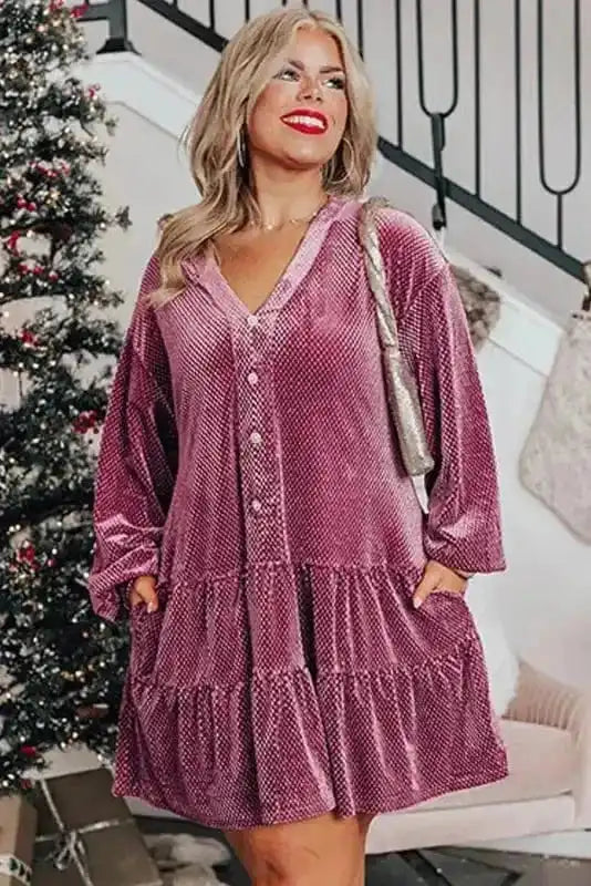 Plus Size Mini Dresses Velvet Elegance Tiered Dress