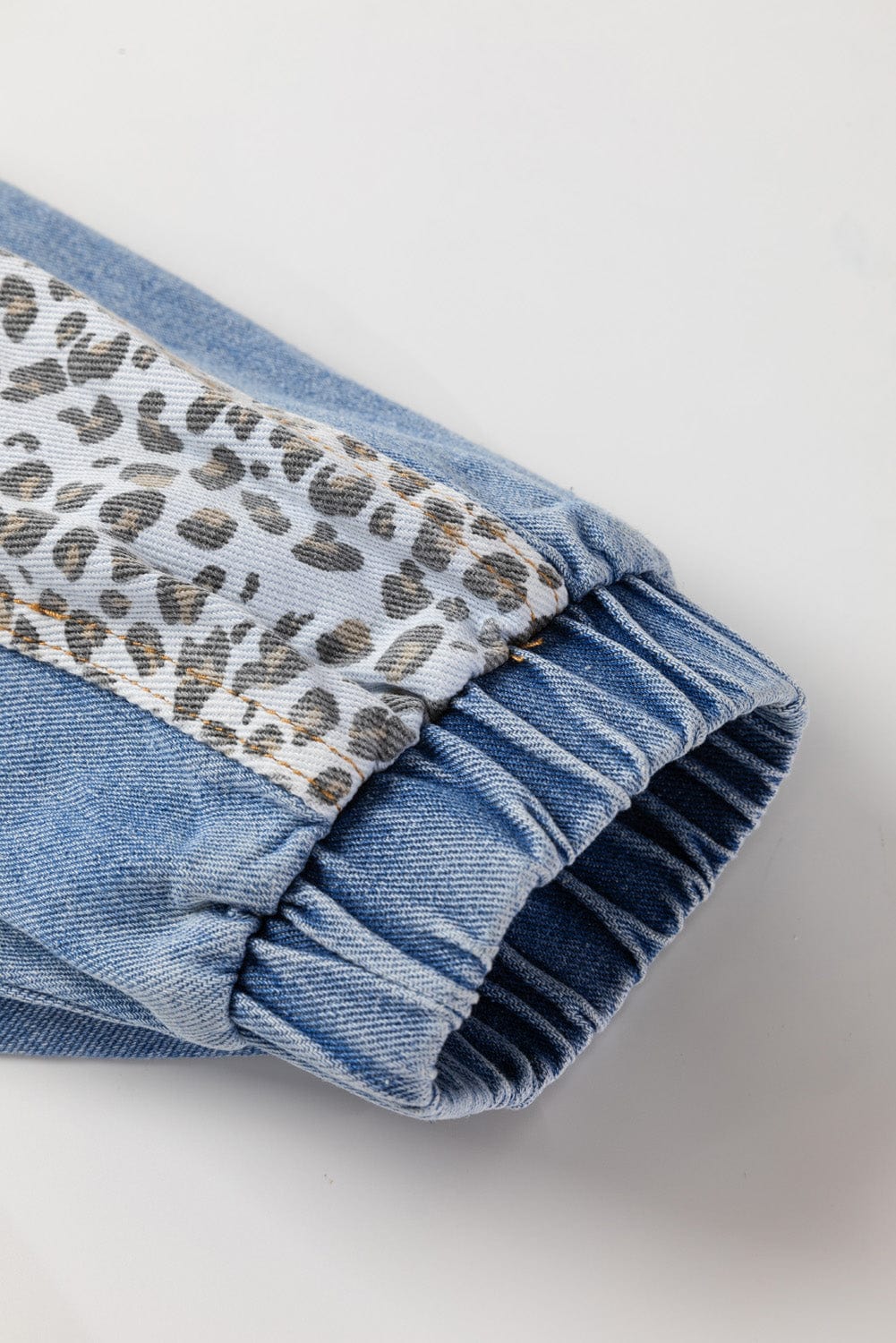 Plus Size Outerwear Leopard Contrast Denim Jacket Plus Size
