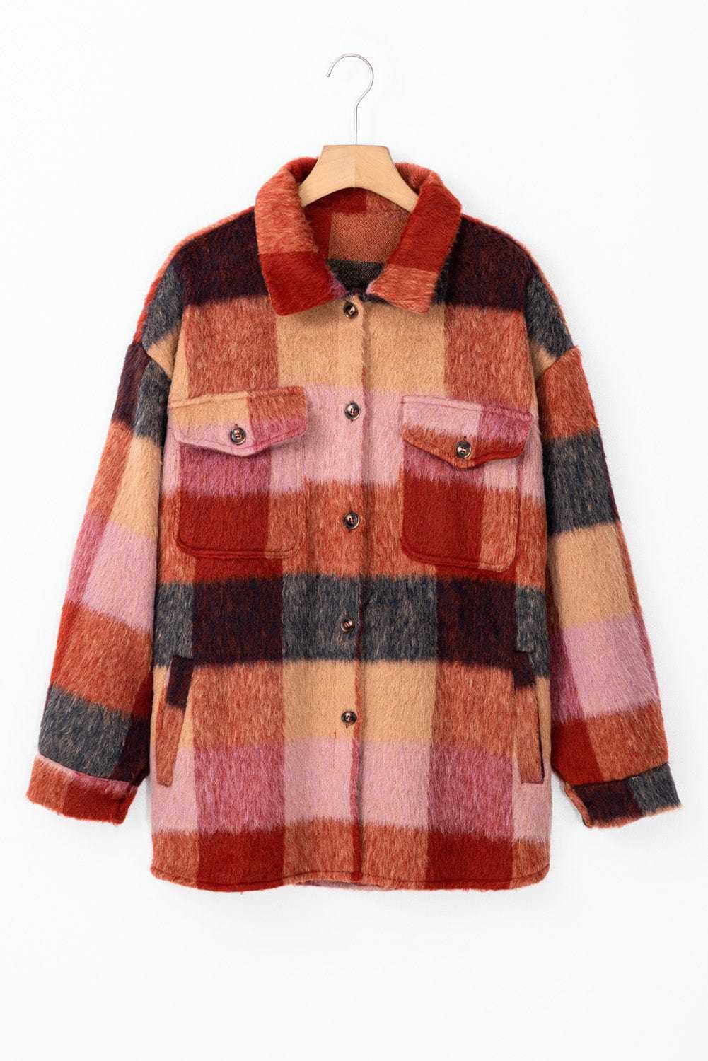 Plus Size Outerwear Rustic Charm Plaid Fleece Jacket