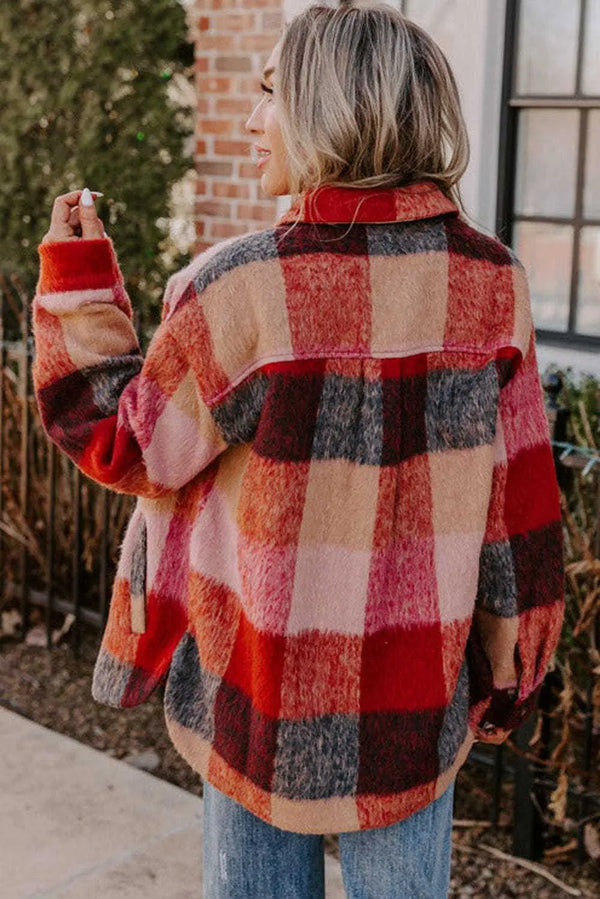 Rustic charm plaid fleece jacket back view — Fashionfitz UK