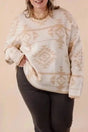 Plus Size Sweaters Apricot / 1X / 65%Acrylic+35%Polyamide Aztec Charm Plus Size Sweater