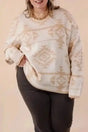 Apricot Aztec charm plus size sweater front view — Fashionfitz UK