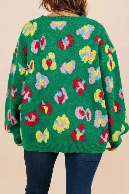Plus Size Sweaters BlossomCurve Green Floral Plus Sweater