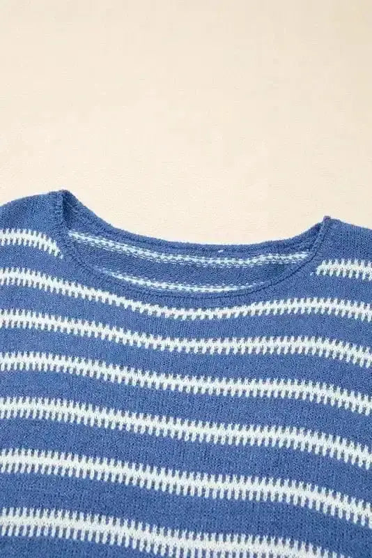 Blue stripe plus size sweater back view — Fashionfitz UK