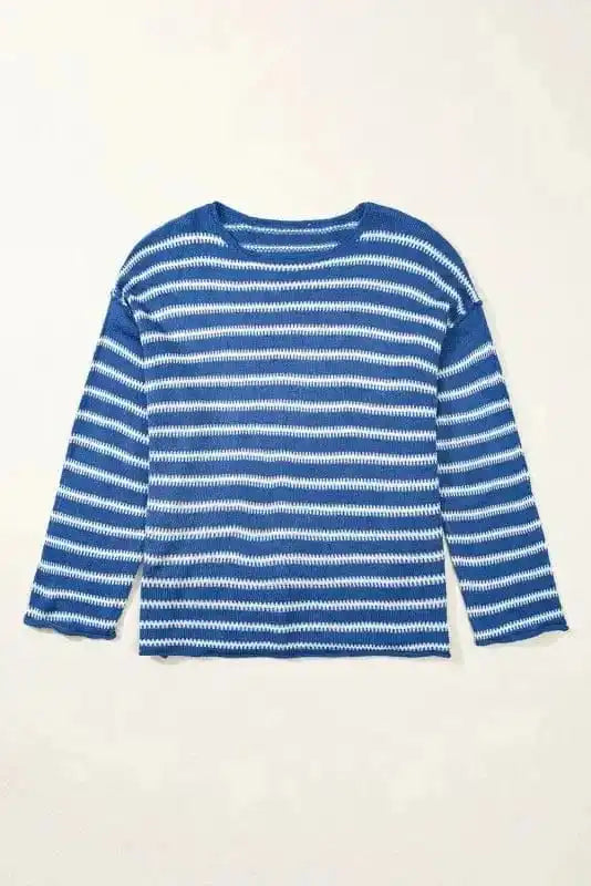 Plus Size Sweaters Cozy Blue Stripe Plus-Size Sweater