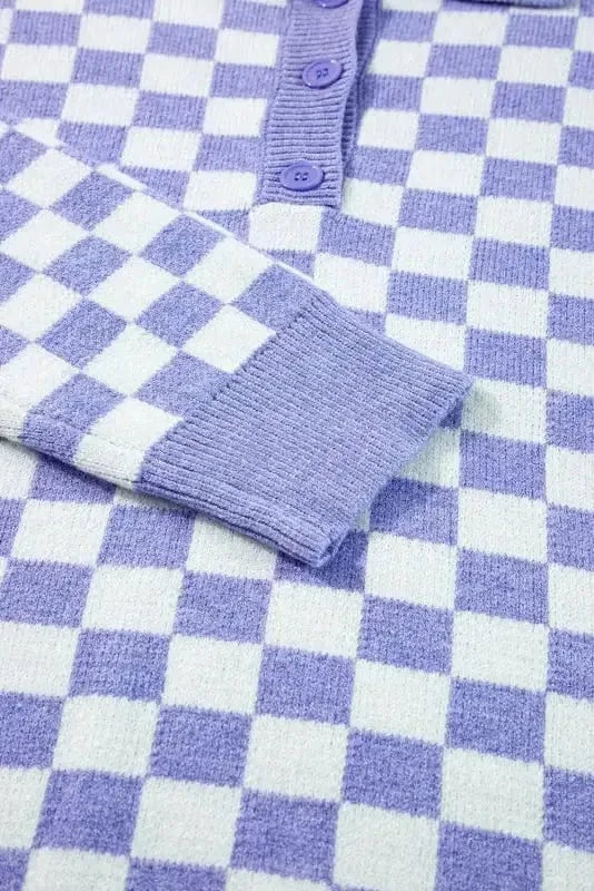 Plus Size Sweaters Cozy Checkmate - Plus Size Purple Checkered Sweater