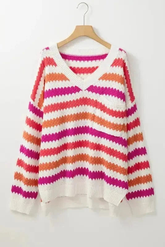Plus Size Sweaters Cozy Pink Stripe Plus-Size Sweater